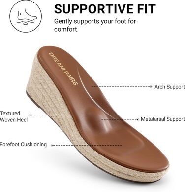 Босоніжки жіночі DREAM PAIRS на танкетці Espadrille, коричневі, 38.5 EU - зручні сандалі для відпочинку та пляжу з підтримкою склепіння стопи