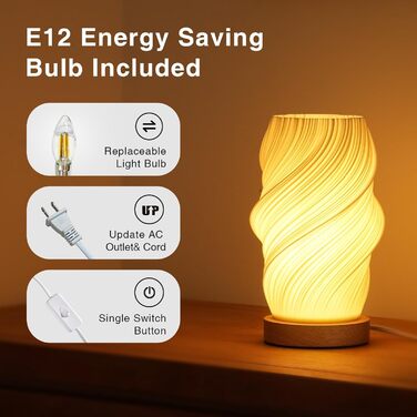 Стійлова лампа Dawnwake для спальні та вітальні, дерев'яний цоколь, LED-освітлення