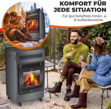 Газовий обігрівач KESSER® - газовий камін з інфрачервоним нагрівачем, 3.4 кВт, 2 режими, з газовим редуктором та шлангом, для бутану/пропану, антрацит