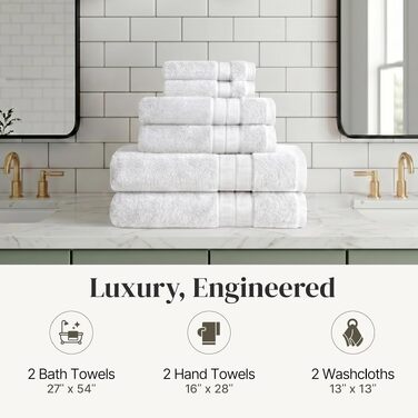 Набір рушників Amrapur Spun Loft з 100% гребеневої бавовни, 6 предметів (баня, руки, обличчя), білий колір, 600 г/м², гігроскопічні та м'які