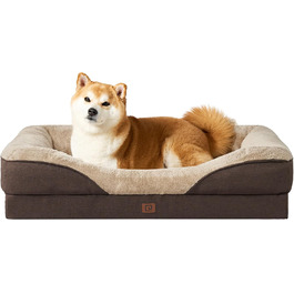 Orthopedic Dog Bed for Large Dogs, Memory Foam, Washable and Waterproof Dog Basket with 4 Sides, Dog Sofa/Dog Couch, Non-Slip, 106.5x76x18.5 cm (91 x 68 x 17.5 cm (L x W x H), Brown)