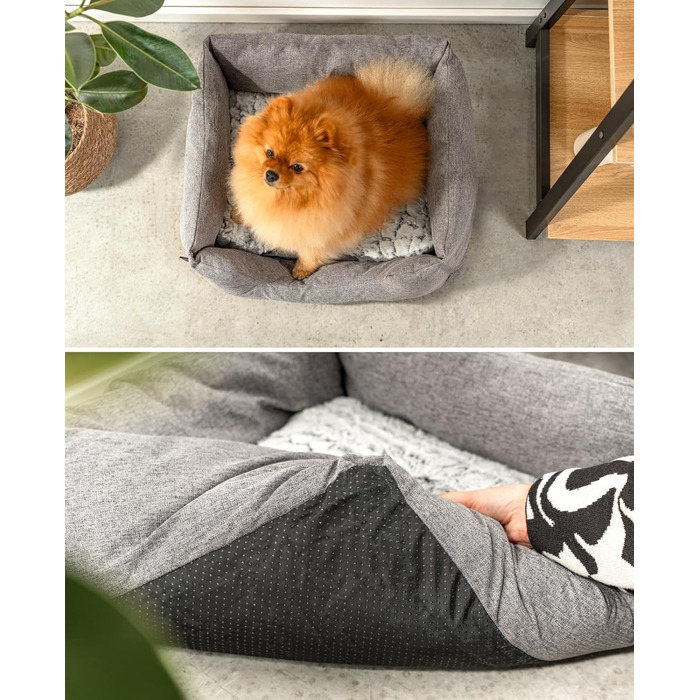 Lionto Dog Cuddle Bed with Fluffy Reversible Cushion, Cozy Pet Bed in a Marbled Design with Deep Entry for Dogs & Cats of All Sizes, 80x60 cm, Soft Dog Bed, (Grey, L 60 x W 50 x H 22 cm (with name imprint))