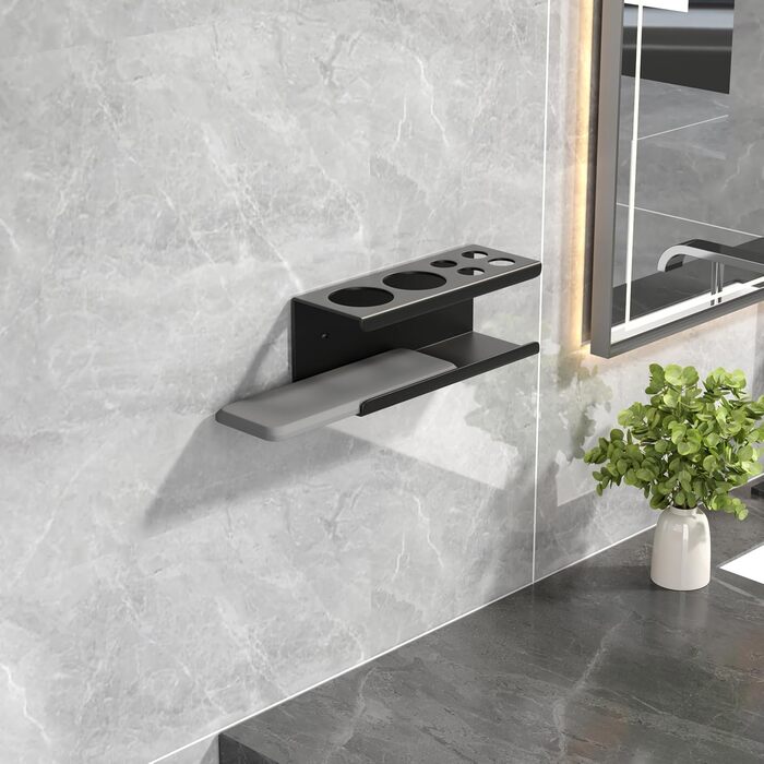 Настінний тримач для електричної зубної щітки з органайзером для пасти, 4 відділення, чорний