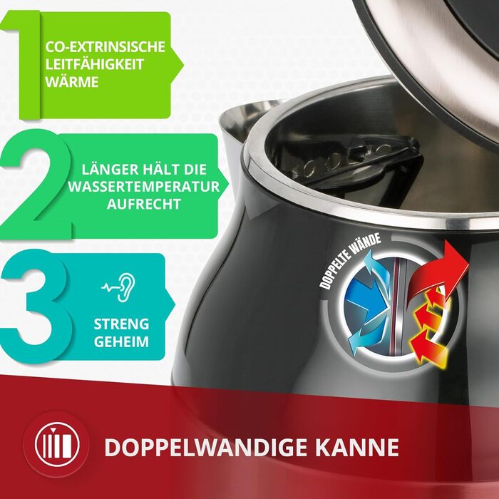 Електричний чайник MPM MCZ-85/G1, 1.7 л, без BPA, бездротовий, 360° обертання, антинакипний фільтр, автоматичне вимкнення, чорний, 2200W