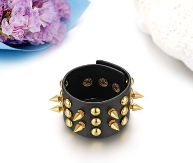 Чоловічий широкий браслет з натуральної шкіри JewelryWe Punk Rock з заклепками, регульований, чорний/коричневий