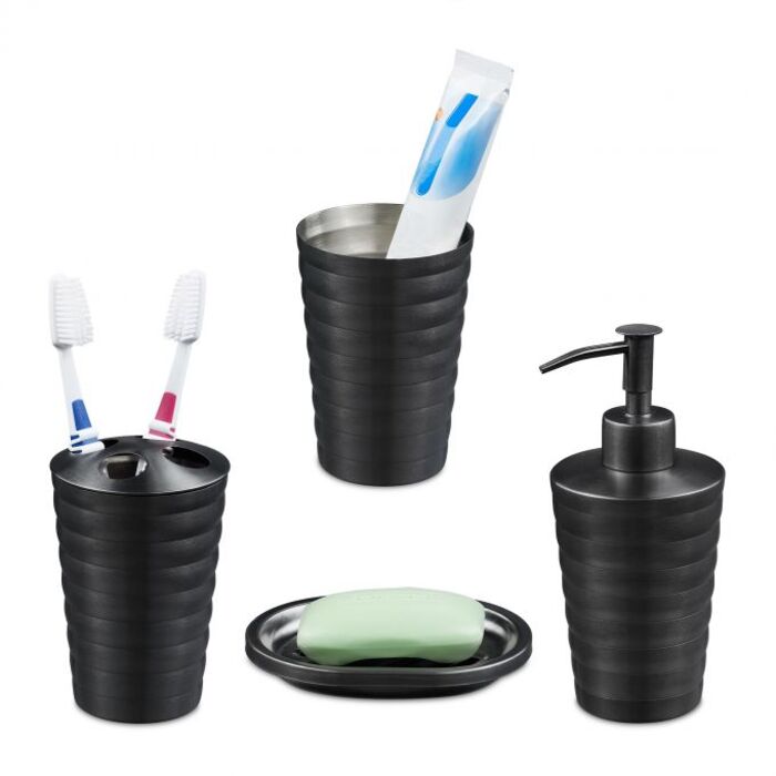 Relaxdays 4-Piece Bathroom Set Stainless Steel