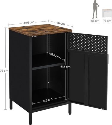 SONGMICS Storage Cabinet, Metal Cabinet, with Double Door, Magnetic Closure, Adjustable Shelf, Steel Frame, 40 x 42.5 x 76 cm, Vintage Brown-Black LSC101B01