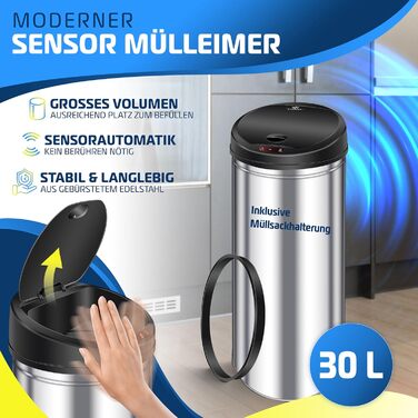 Сміттєвий бак сенсорний KESSER® автоматичний, нержавіюча сталь, 40 л (30 л), срібний
