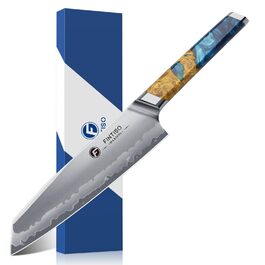 Кухонний ніж FINTISO Kochmesser 20 см, японська сталь S35VN, 7-шаровий дамаск, дерев'яна ручка – ідеальний подарунок