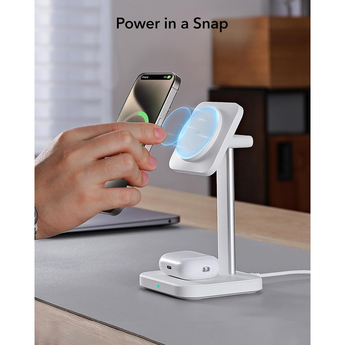 Зарядна станція 2-в-1 ESR MagSafe для Apple Watch та iPhone 17e/17/16/15/14/13/12, AirPods 4 - Біла