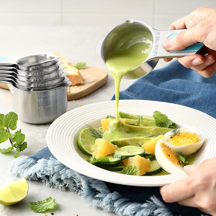 Spring Chef Magnetic Measuring Cups & Spoons Set (Patented), Strong Magnets, Durable Stainless Steel, Fits Spice Jars for Baking & Cooking, BPA-Free, Round, 15-Piece Set with Leveler, Aqua