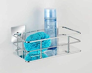 WENKO Turbo-Loc Stainless Steel Wall Shelf Quadro, Mounting Without Drilling, 24 x 10 x 14.5 cm, Chrome