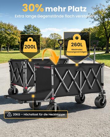 Універсальний складаний візок YEAUPE PRO 260L (250 кг) для пляжу, саду, покупок: міцний, чорний