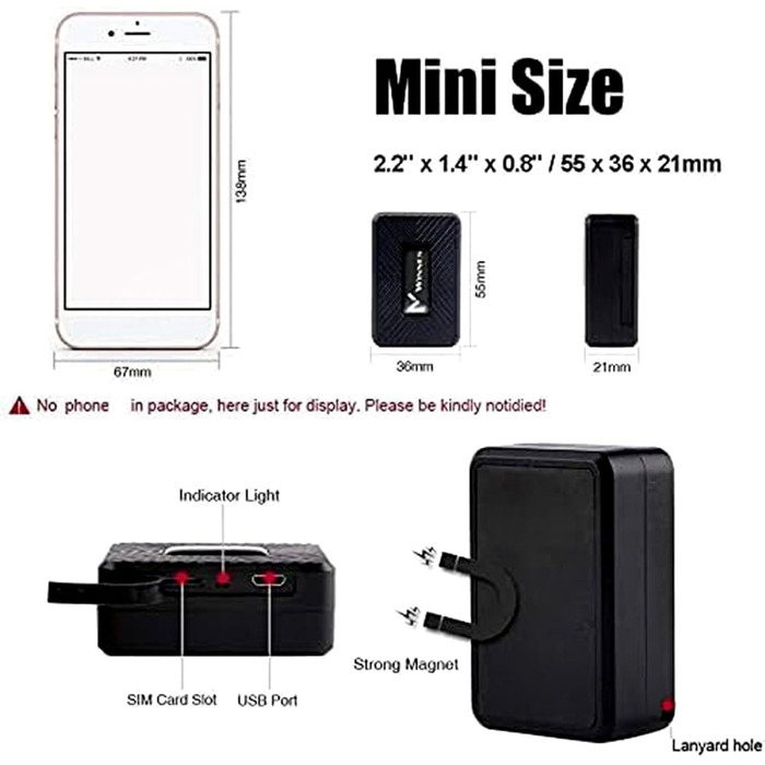 GPS-трекер Winnes 4G Mini 1500 мА·год з магнітом, анти-втрата, для авто, дітей, велосипеда, валізи, підтримка GPS/AGPS/LBS, додаток у комплекті