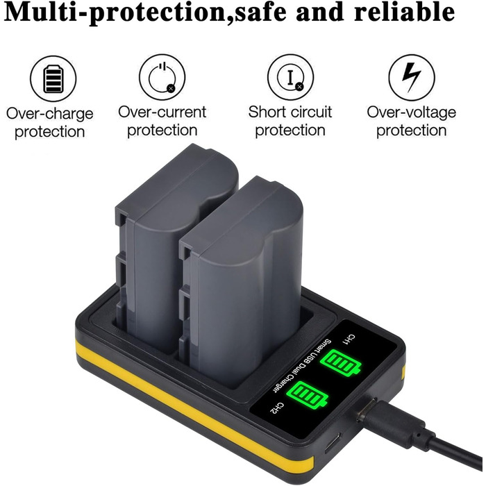 Акумулятор DuraPro 2X BP-511A BP-511 для Canon EOS 5D, 10D, 20D, 30D, 40D, 50D, 300D, D30, D60, Rebel, PowerShot G1, G2, G3, G5, G6, Pro 1, Pro 90, 90IS + LCD-Dual-USB-зарядний пристрій