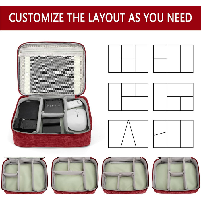Водонепроникна сумка-органайзер для електроніки з 2 відділеннями (27x20x8 см, червона)