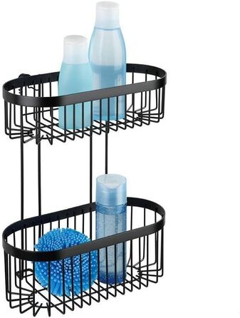 Настінна полиця WENKO Classic Plus Black, 2-ярусна, з антикорозійним покриттям, для ванної, 26,5x33x14,5 см, чорна
