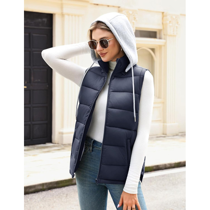 Ванкаву Степледік з капюшоном, короткий зимовий жилет, повсякденний, без рукавів, куртка (темно-синій, S)