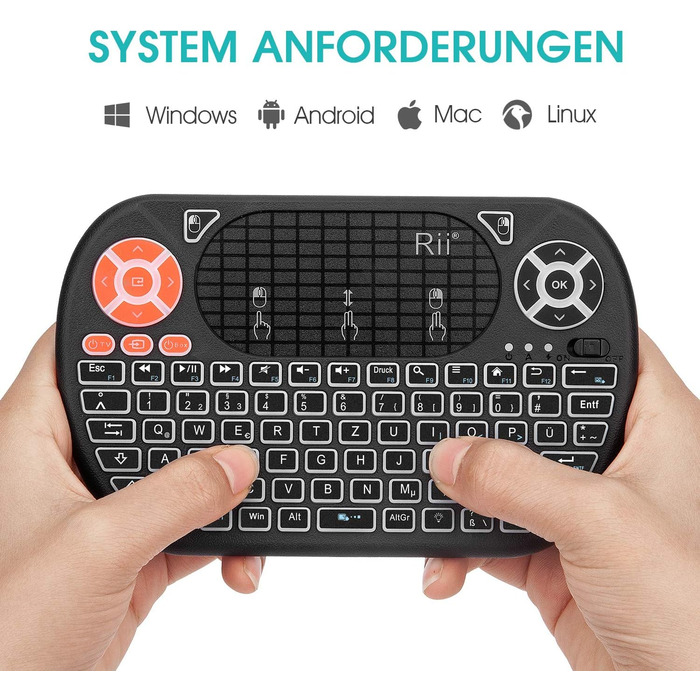 Бездротовий ігровий комплект клавіатури та миші Rii, Bluetooth + 2.4GHz, LED-підсвічування, QWERTZ (Mini)