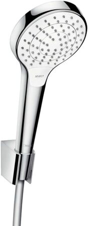 Hansgrohe Croma Select S Showerhead including showerhead holder, 3 spray patterns, White/Chrome
