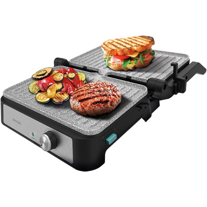 Електричний гриль Cecotec Rock'n Grill 1500 Take&Clean Stone. 1500 Вт, покриття RockStone, знімні та миючі пластини, 180° відкриття, плаваюча верхня пластина