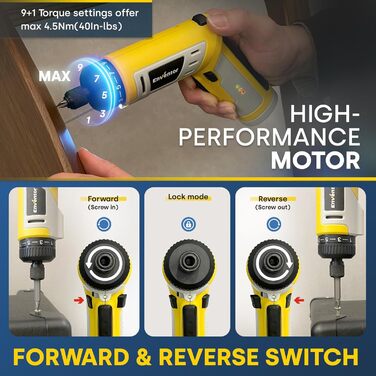 Mini акумуляторний шуруповерт Enventor 6 Nm, 4V, 2000 mAh, LED, USB, 25-ти шт. біт, з LED-підсвічуванням, 3 режими крутного моменту, з біт-подовжувачем, гнучкий вал (модель 95202)