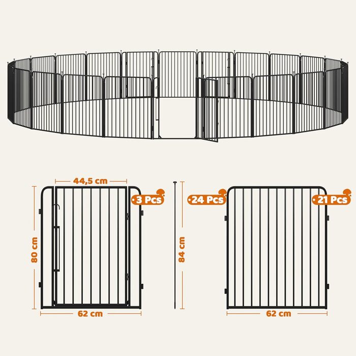 Вольєр для цуценят Yaheetech 24-секційний з замком, тихі труби, захист для підлоги, посилені металеві дроти, 80 см, для квартири та саду