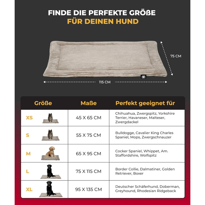 Килимок для собак HS-Hundebett® Cord з наповнювачем XS – Практичний килимок, що можна прати – М'яка ковдра для собак – Зручне місце для відпочинку – Виготовлено в Німеччині (Бежевий, 75x115 см)