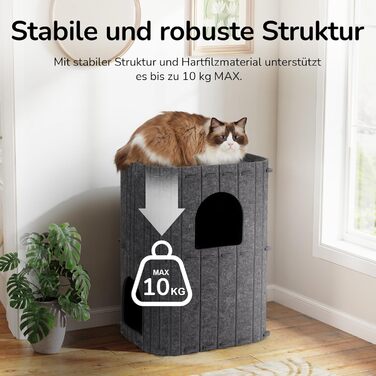 Cat Cave, Stable Cat Cave made of high-quality felt, 3-layer indoor cat house bed, Cat cave for sleeping, playing and hiding, Felt cave, 45 x 37 x 60cm, Large (dark gray)