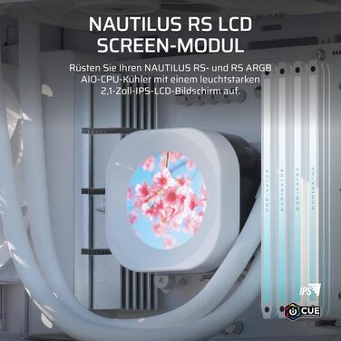 CORSAIR Nautilus RS LCD Модуль – для систем охолодження Corsair Nautilus RS та Nautilus RS ARGB AIO – 2.1” IPS LCD екран, проста установка без інструментів, білий