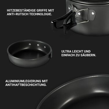 Набір кухонного посуду MSports Camping Kochset Premium для кемпінгу та відпочинку на природі (алюміній, нержавіюча сталь)