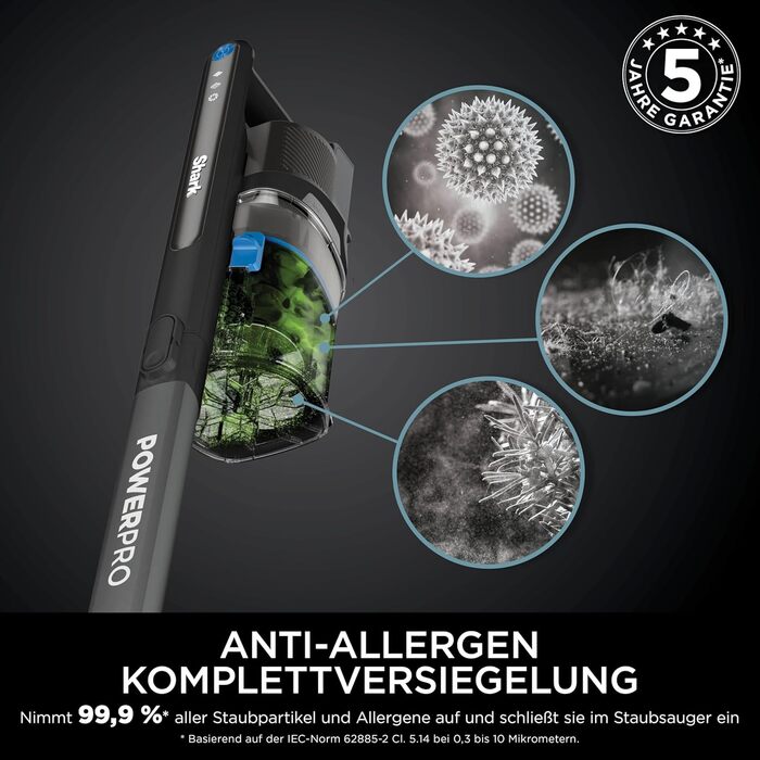 Пилгопоглинач Shark PowerPro бездротовий, акумуляторний, для тварин, алергіків, килимів та твердих поверхонь, з LED-підсвічуванням та гнучким гофрованим всмоктувальним шлангом, Navy Blue, IZ380EU (Срібло та Mauve)