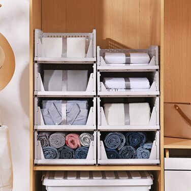 5 Foldable Plastic Storage Boxes, Drawer Box, Stackable Closet Organizer, Shelf Storage Box, Shelf Baskets Closet, Stackable Drawer Storage Boxes, for Kitchen Bedroom, White