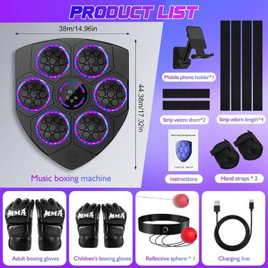 Музична боксерська машина Joellfuner з LED-підсвічуванням, 9 швидкостей, 5 рівнів гучності, режим підрахунку ударів, настінна ціль для тренувань у домашньому фітнес-залі