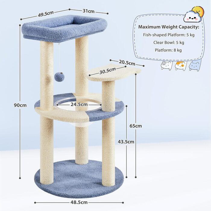 Yaheetech Cat Tree, Ocean Design Cat Tree, Cat Scratching Post, with Platform Space Capsule Sisal Pillars, Stable Climbing Tree for Cats, Blue/Beige