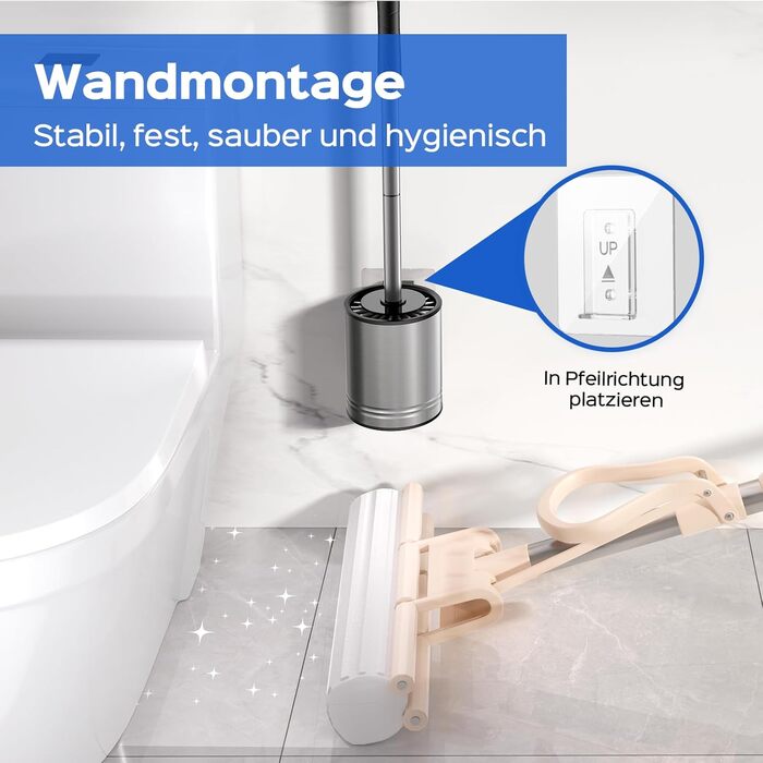Набір для туалету Hamitor: щітка для унітазу з силікону та нержавіючої сталі, настінний монтаж без свердління, швидковисихаючий тримач, сріблястий