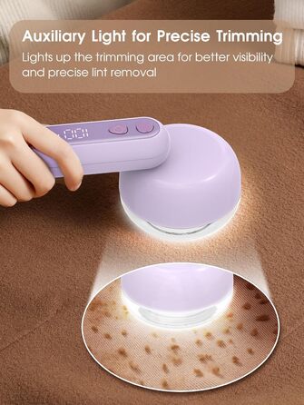 Електричний триммер для одягу Fusselrasierer: 6 лез, 3 швидкості, перезаряджається, з індикатором заряду, для пуловерів та одягу, фіолетовий