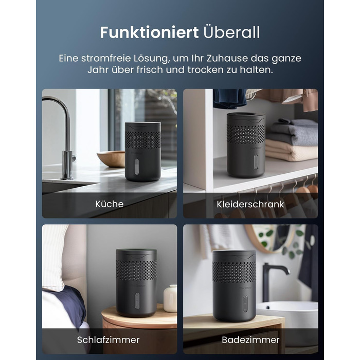 Зволожувач повітря Pro Breeze Osmo – тихий, з можливістю поповнення – для дому, спальні, шафи, авто – міні-зволожувач без живлення – таблетка 700g (до 100 днів) чорний