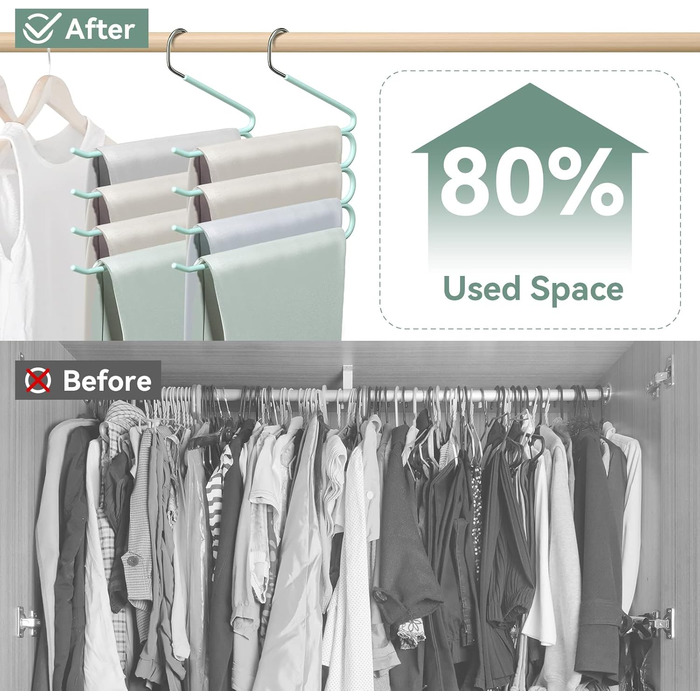 Набір вішалок для штанів, джинсів, краваток та шарфів, нержавіюча сталь, протиковзкі, економія місця (3 шт.), чорний (зелений)