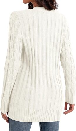 Жіночий в'язаний кардиган GRECERELLE з довгими рукавами, з кишенями та ґудзиками. Елегантний в'язаний жакет для осені/зими/весни. Розмір L, колір білий.