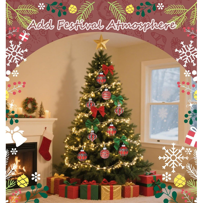 Набір ялинкових прикрас 30 шт. 6см, пластикові кулі, темно-синій та білий, ялинкові кулі для декору, набір прикрас для ялинки, 30 шт. (12 шт. 8см, прозорі та червоні)