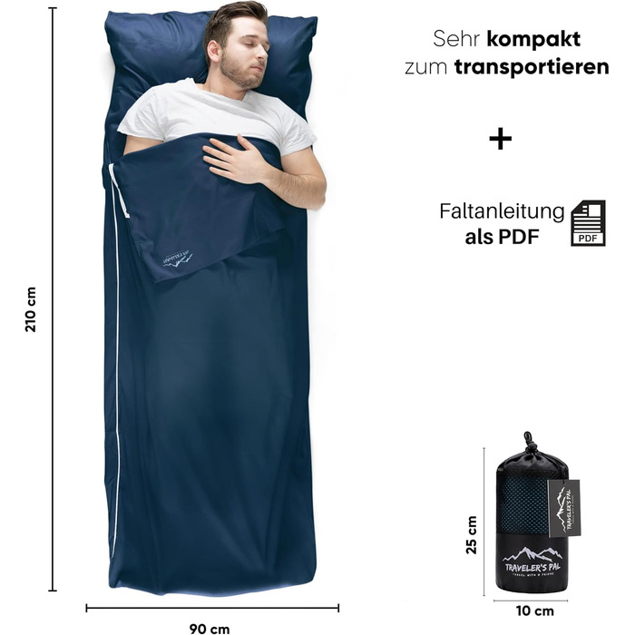 Traveler's Pal Hüttenschlafsack made from 100% Duraweave - Sleeping bag with side and foot zipper - Lightweight and thin insert summer sleeping bag, breathable and skin-friendly
