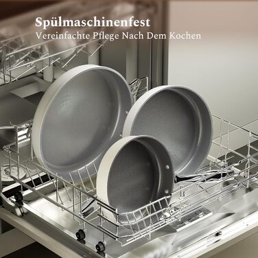 Набір сковорідок Koch Kode з керамічним покриттям 20/24/28 см, з нержавіючою ручкою, для індукційних плит, без PTFE та PFOA, придатні для миття в посудомийній машині та випікання, бежевий