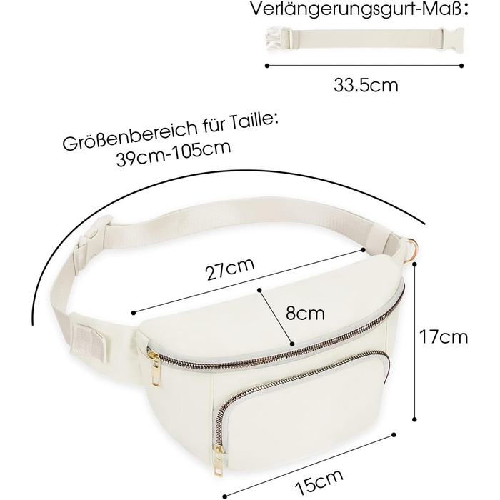 Сумка на пояс для жінок та чоловіків, стильна поясна сумка з 4 кишенями на блискавці та регульованим ремінцем, ідеальна для подорожей та піших прогулянок (Запатентовано), бежевий колір