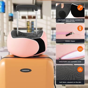 Подушка для шиї у подорожах: м'яка, з піною з пам'яті, з навушниками та маскою для очей (рожева)