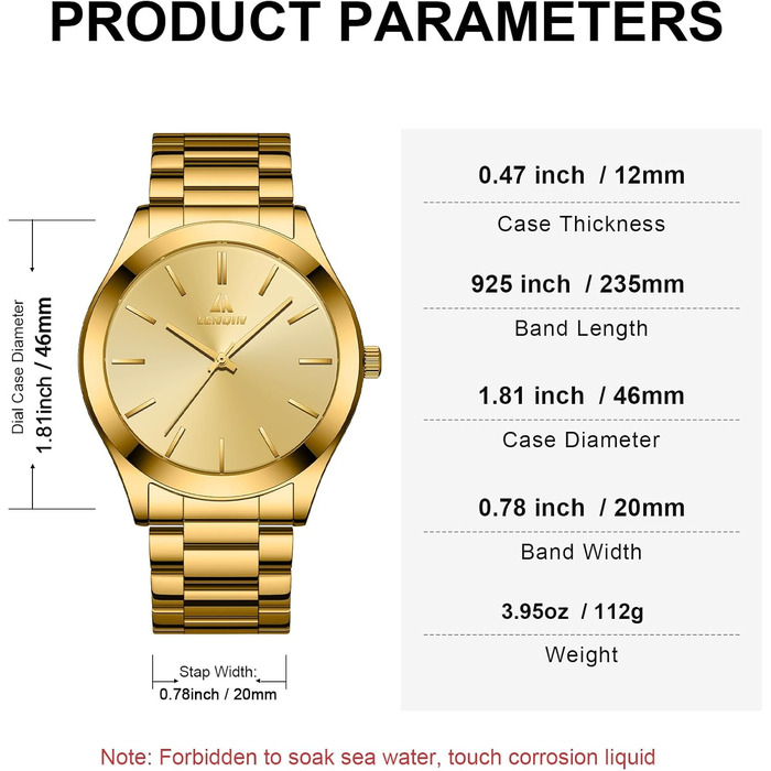 Чоловічий годинник LN LENQIN з вологозахистом, сталевий браслет, кварцовий механізм, аналоговий годинник для чоловіків, люкс, золотий