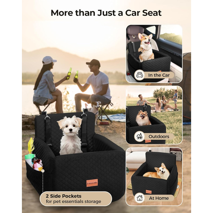 Автокрісло для собак Petcozife - чорний, для собак до 15 кг, знімний, з товстим килимком та 2 страхувальними ременями