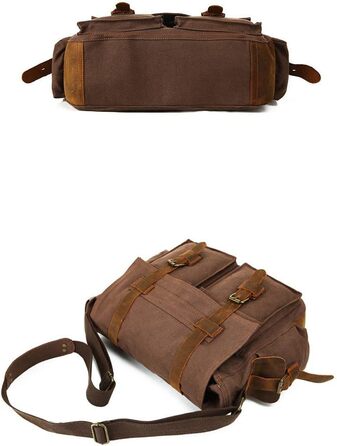 Вінтажна військова сумка через плече з натуральної шкіри та канвасу Sechunk, для ноутбука 15 дюймів, сумка-месенджер, колір кавовий