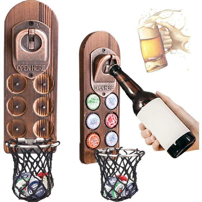 Bottle Opener Wall Mount with Bottle Cap Collector, Magnetic Bottle Opener Wall, Wall Bottle Opener with Catch Basin, Beer Gifts for Men, Dad, Husband, Bar Accessories for Home, Outdoors (Style 5)