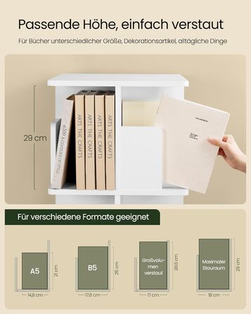 Обертова книжкова шафа EUGAD, 4 рівні, МДФ, 360°, стелаж-розділювач для кімнати, офісний декор, 39,5x128x39,5 см, білий